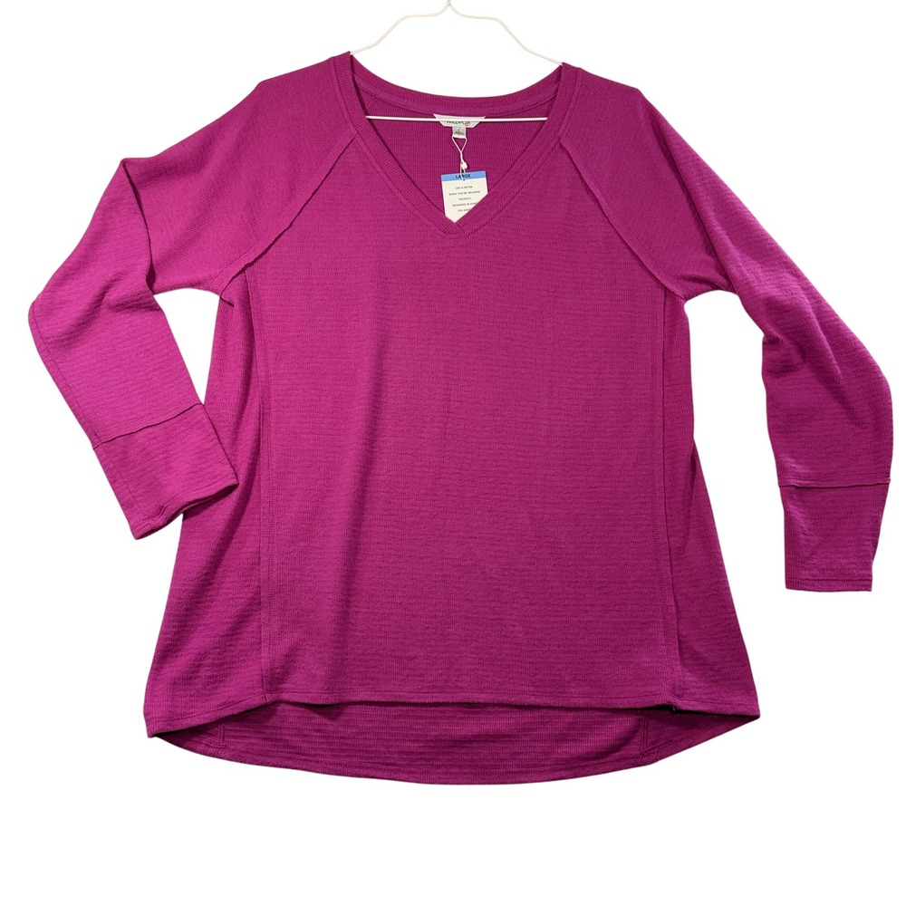 Wildfox Elderberry Purple Thermal V-Neck Raglan Top WLT4018S Womens Large NWT